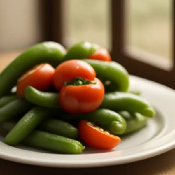 Haricots verts à la tomate et au poivron