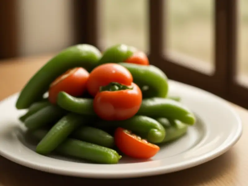 Haricots verts à la tomate et au poivron