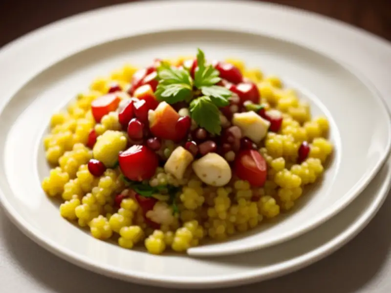 Salade de siyez au poivron grillé et à la grenade